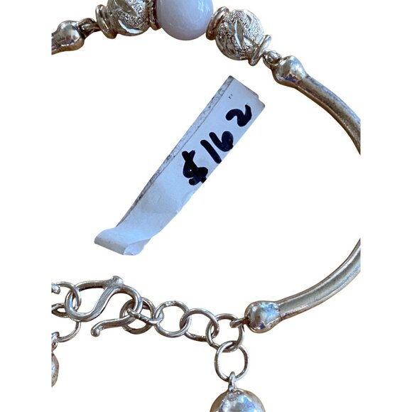 Sterling Silver Bracelet With White Bead & Ball Charms Adjustable Hook Closure - Picture 6 of 7
